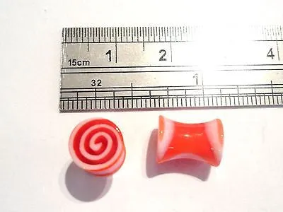 Pair 2 pieces Double Flare Acrylic Ear Lobe Plugs 2 gauge 2g Red Swirl