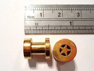 Pair GOLD TITANIUM Star Flesh Flared Tunnels 2g