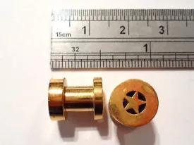 Pair GOLD TITANIUM Star Flesh Flared Tunnels 2g