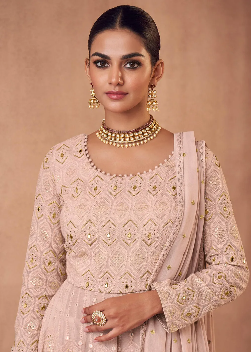 Palazzo Style Light Mauve Georgette & Chinon Salwar Suit
