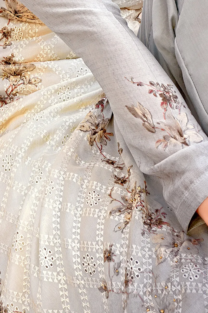 Pant Style Grey & Cream Embroidered Pure Viscose Suit