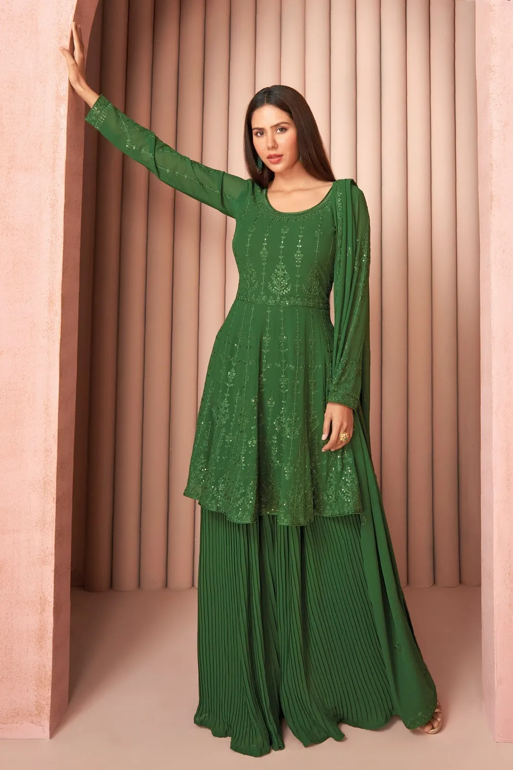 Party Wear Splendid Green Palazzo Style Salwar Suit