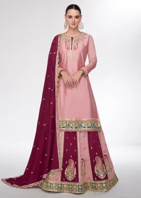 Peach Embroidred Wedding Lehenga Kurti Set