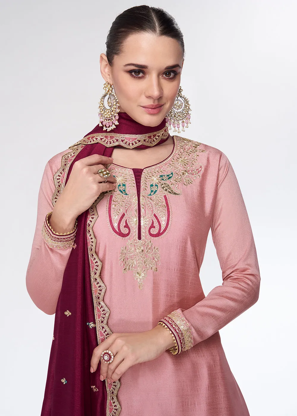 Peach Embroidred Wedding Lehenga Kurti Set