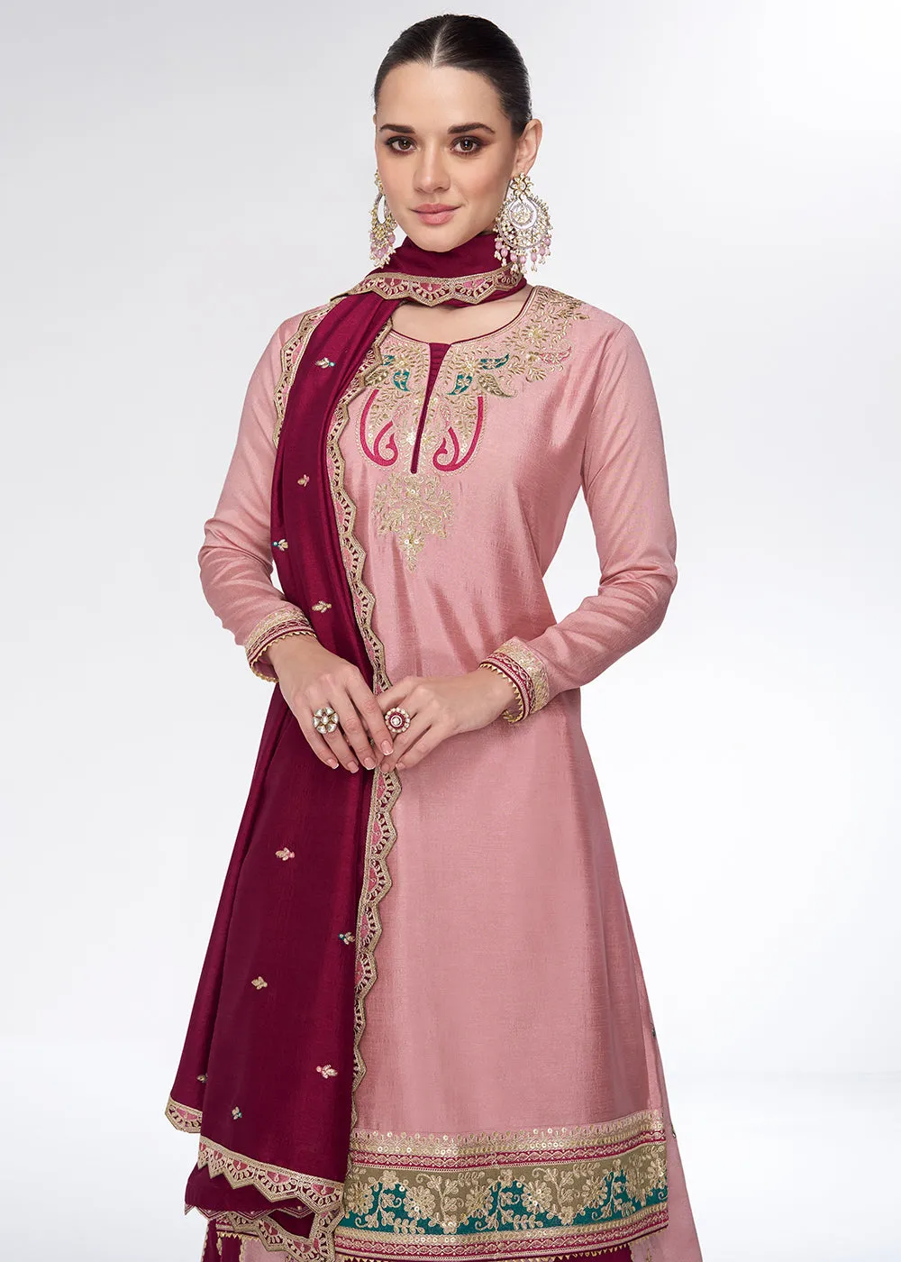 Peach Embroidred Wedding Lehenga Kurti Set