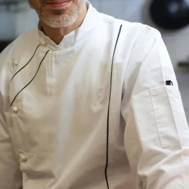 Pegasus Chefwear White Long Sleeve French Cuff Chef Jackets with Black Piping