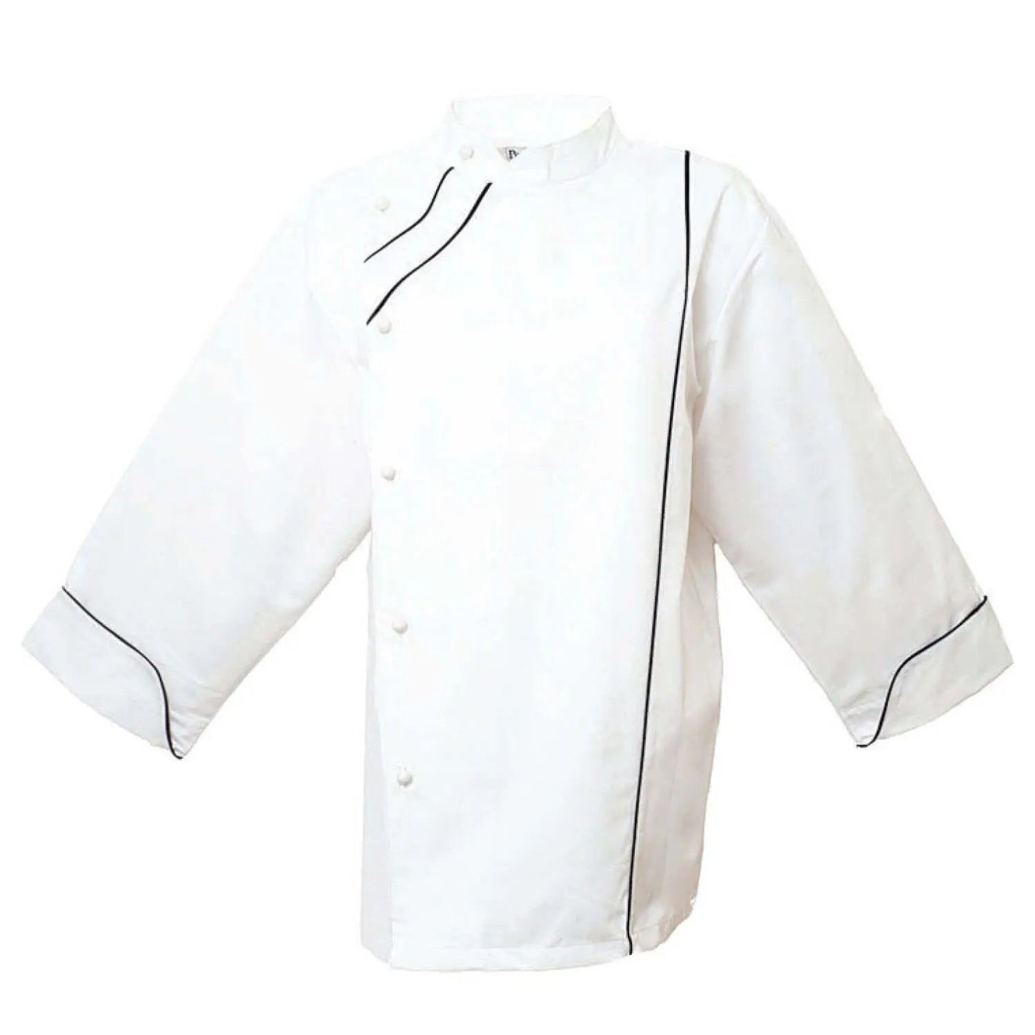 Pegasus Chefwear White Long Sleeve French Cuff Chef Jackets with Black Piping