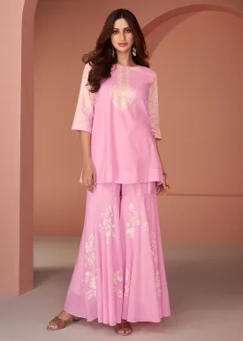 Pink Cotton Silk Party Wear Indo-Western Co-Ords Set