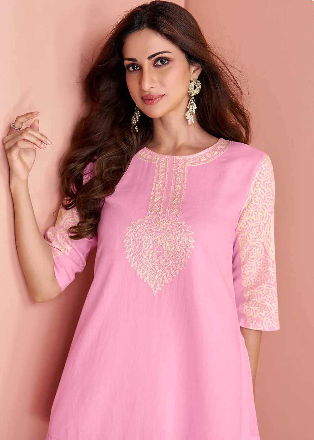 Pink Cotton Silk Party Wear Indo-Western Co-Ords Set