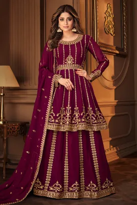 Plum Purple Skirt Style Embroidered Georgette Lehenga Suit