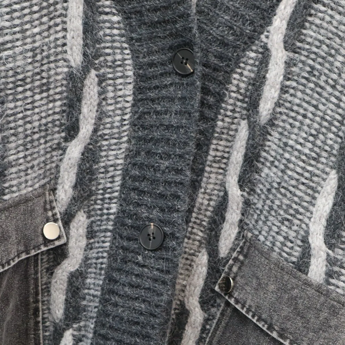 Pre Order:  Spliced Denim Pocket Knit Cardigan