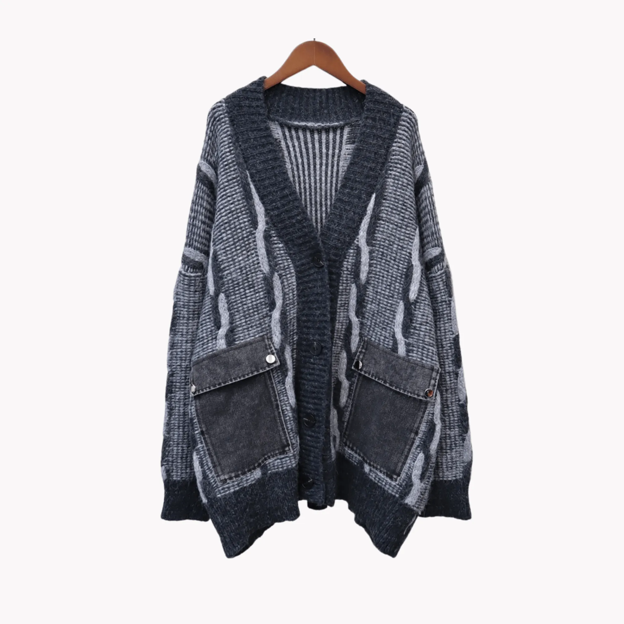 Pre Order:  Spliced Denim Pocket Knit Cardigan