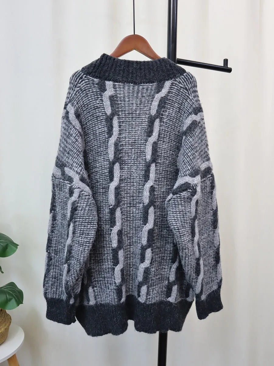 Pre Order:  Spliced Denim Pocket Knit Cardigan