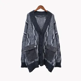 Pre Order:  Spliced Denim Pocket Knit Cardigan