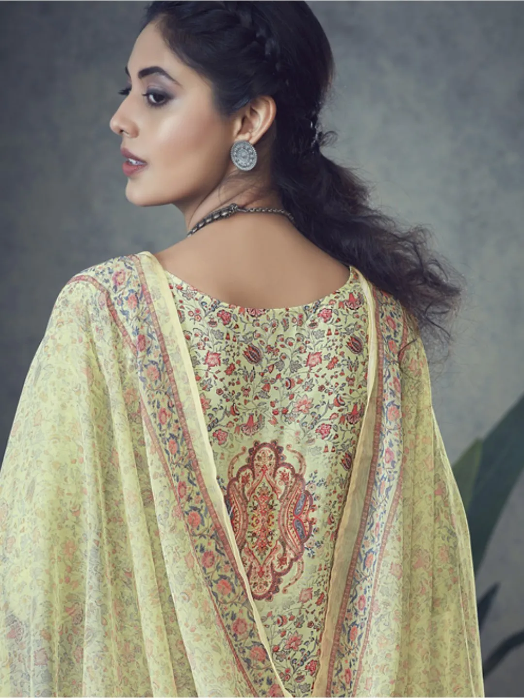 Printed Un-Stitched Light Yellow Palazzo Suit with Dupatta