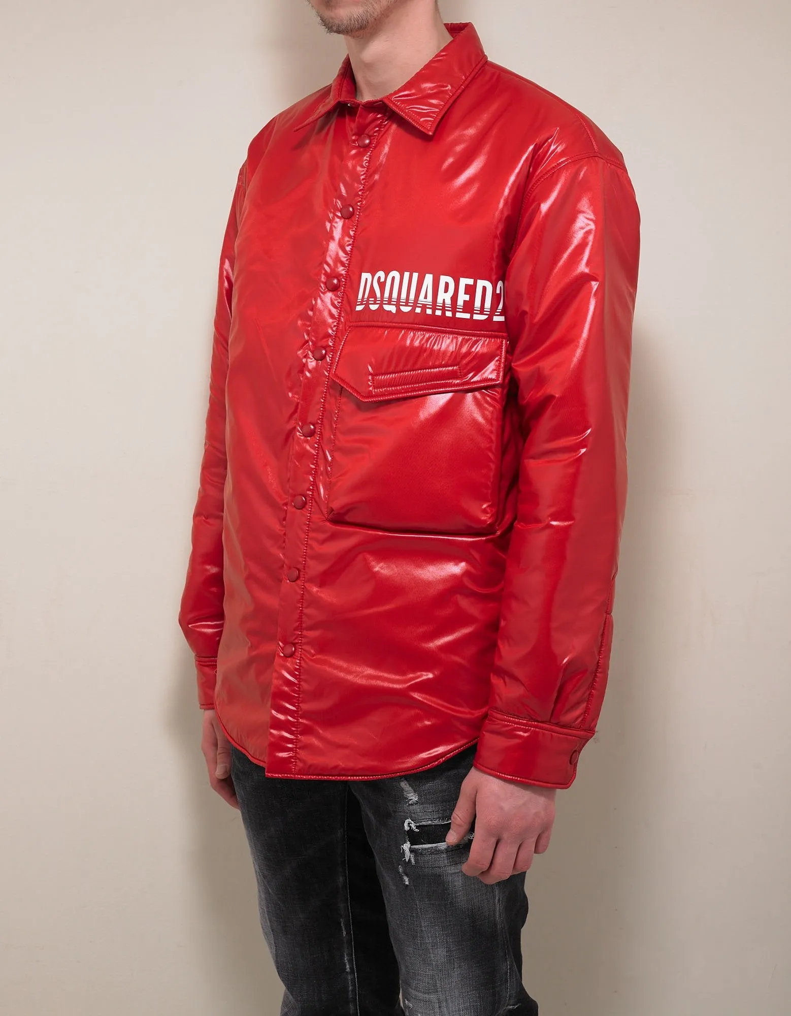Red Nylon Logo Print Jacket