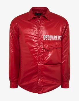 Red Nylon Logo Print Jacket