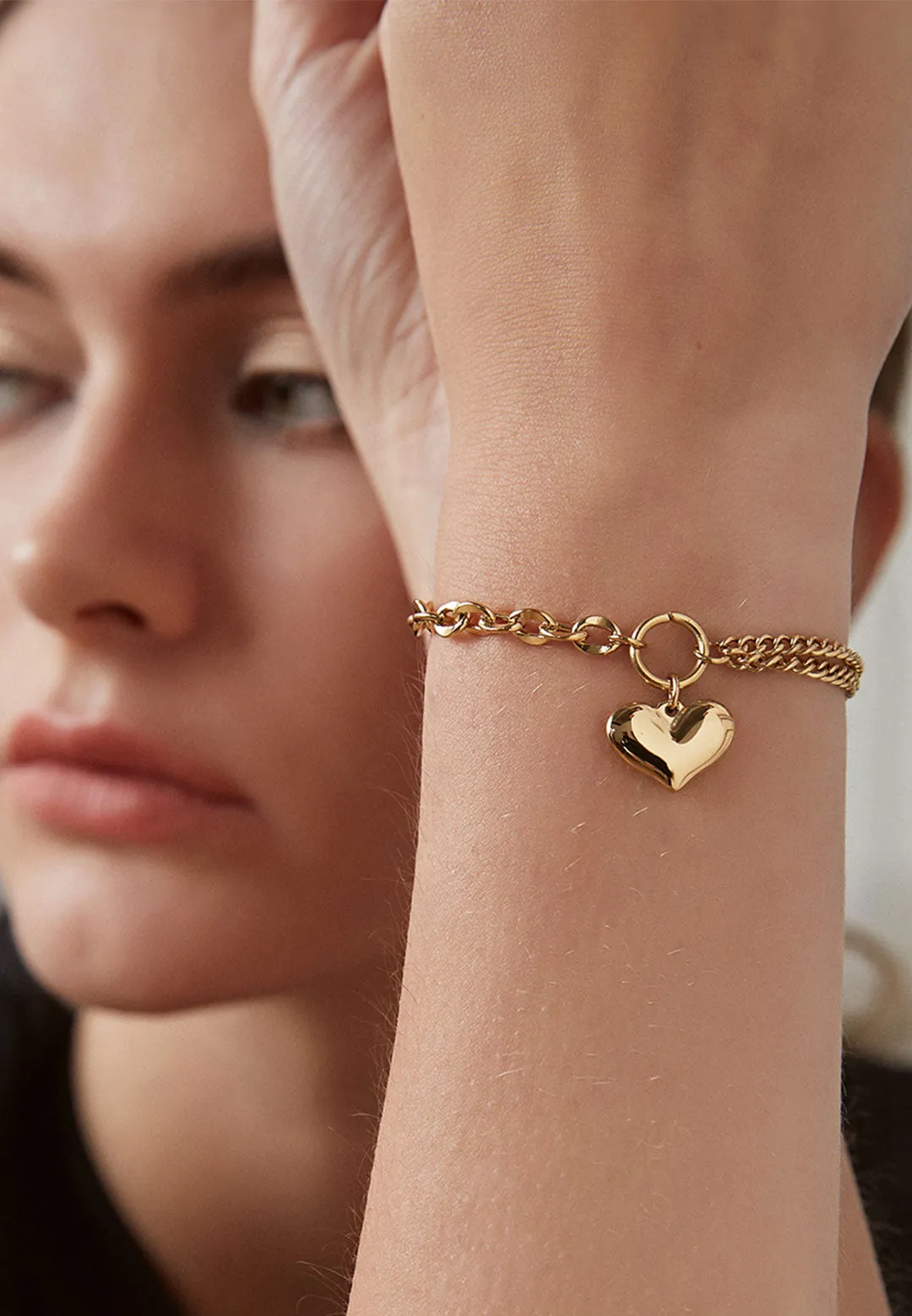 Saint Heart Engravable Pendant on Multi Chain Link Bracelet