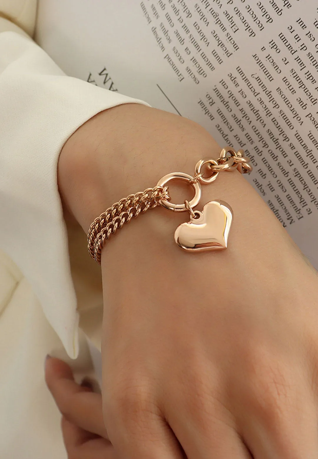 Saint Heart Engravable Pendant on Multi Chain Link Bracelet
