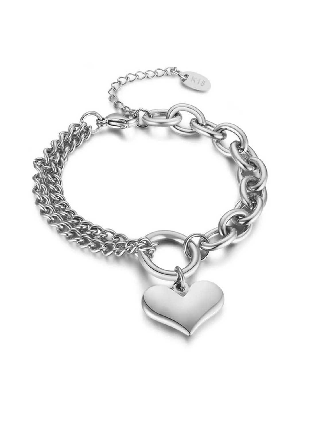 Saint Heart Engravable Pendant on Multi Chain Link Bracelet