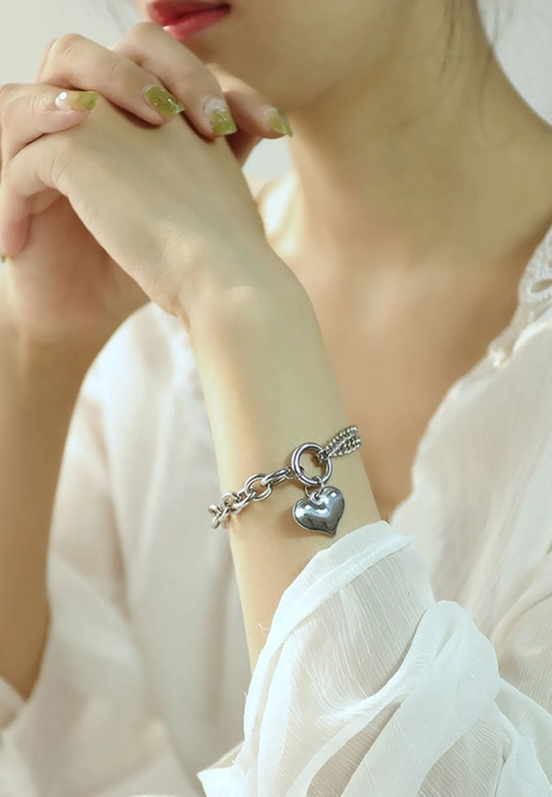 Saint Heart Engravable Pendant on Multi Chain Link Bracelet