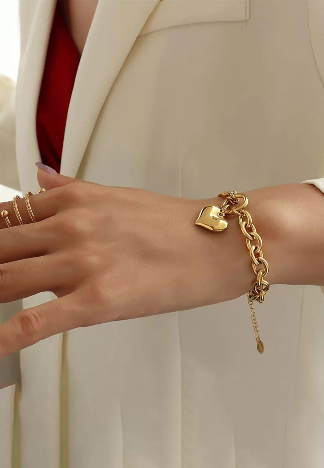 Saint Heart Engravable Pendant on Multi Chain Link Bracelet