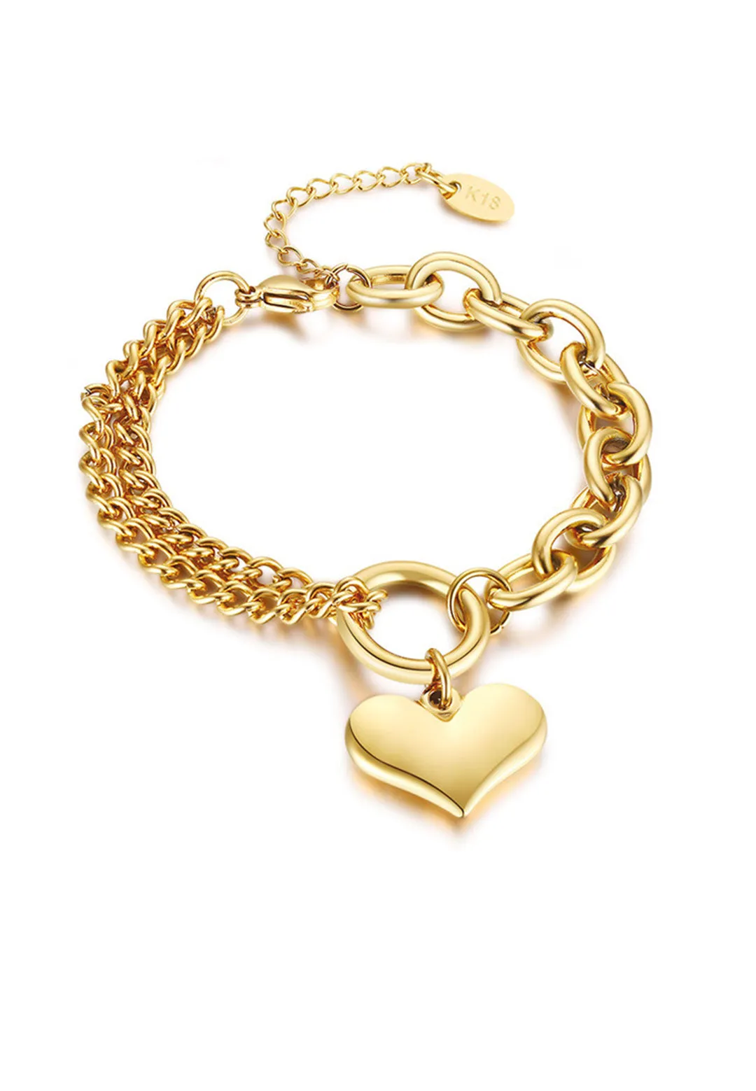 Saint Heart Engravable Pendant on Multi Chain Link Bracelet