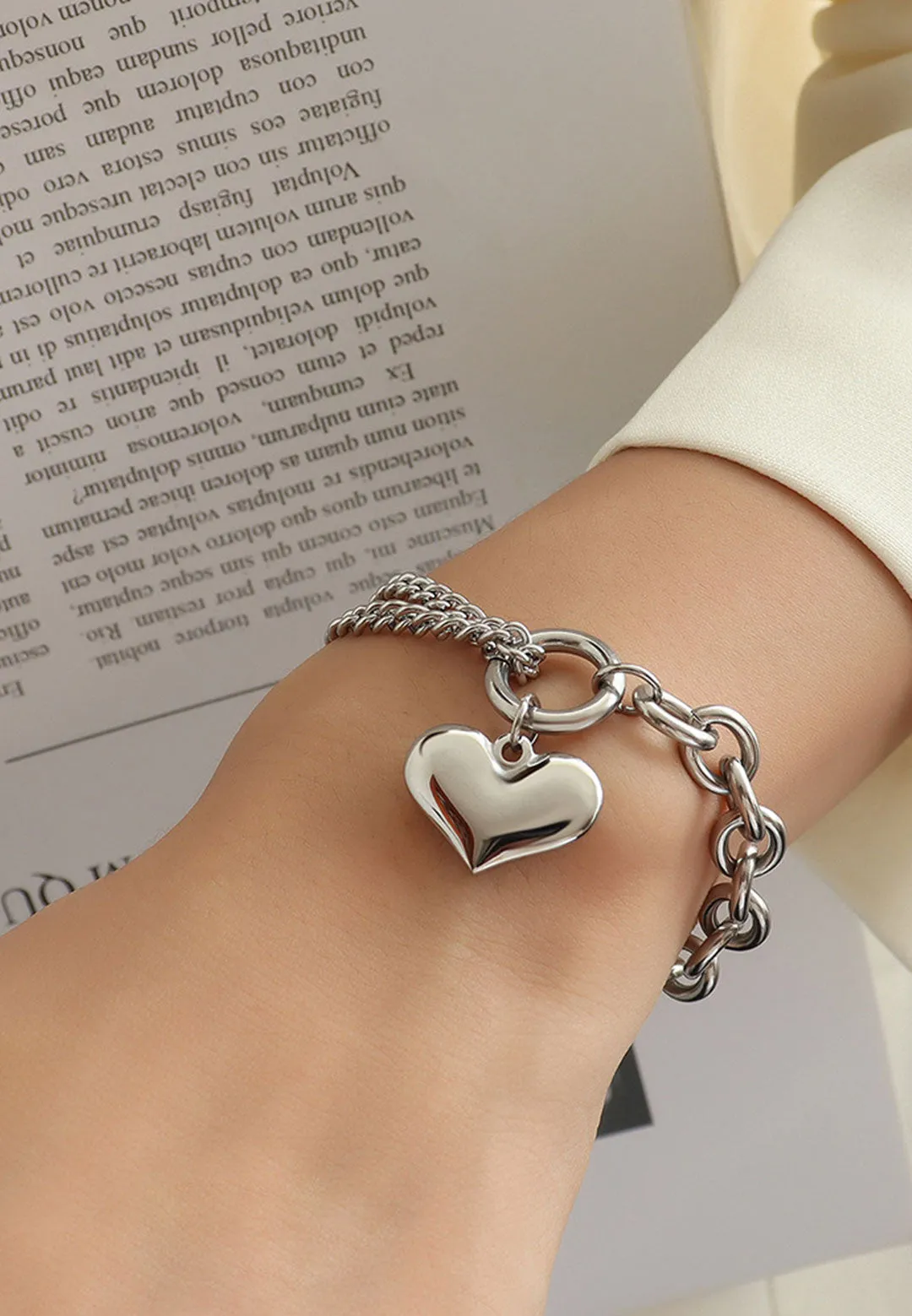 Saint Heart Engravable Pendant on Multi Chain Link Bracelet