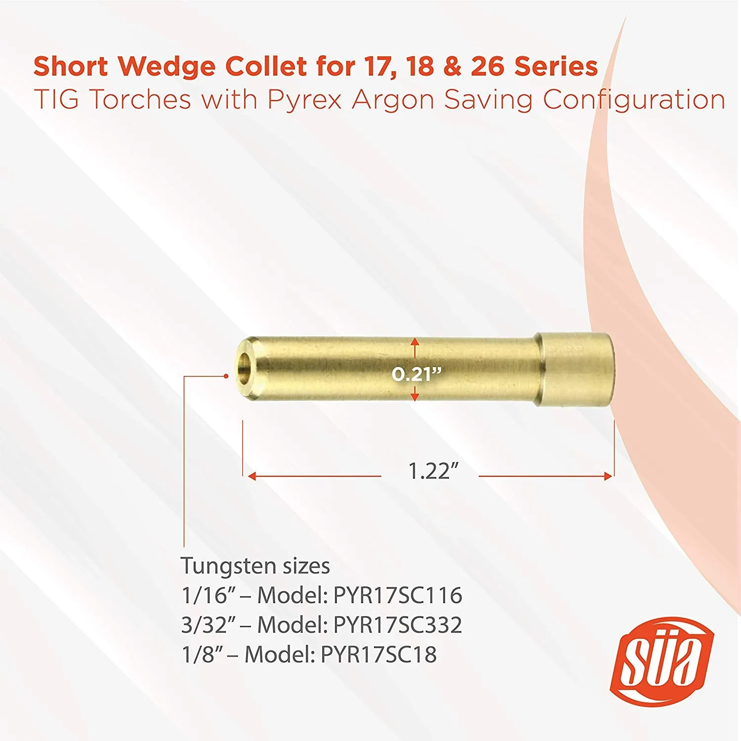 Short Wedge Collet for 17, 18 & 26 Series TIG Torches with Fused Quartz Argon-Saving Configuration