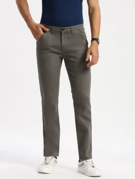 Slim Fit Mid Rise Twill Cotton Trousers