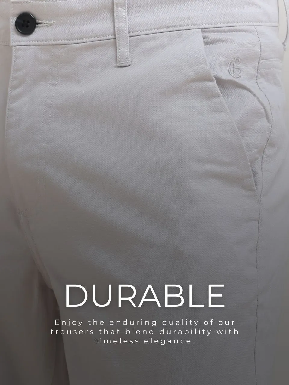 Slim Fit Mid Rise Twill Cotton Trousers