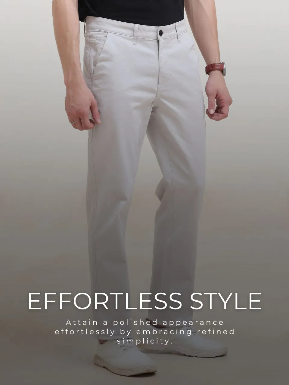 Slim Fit Mid Rise Twill Cotton Trousers
