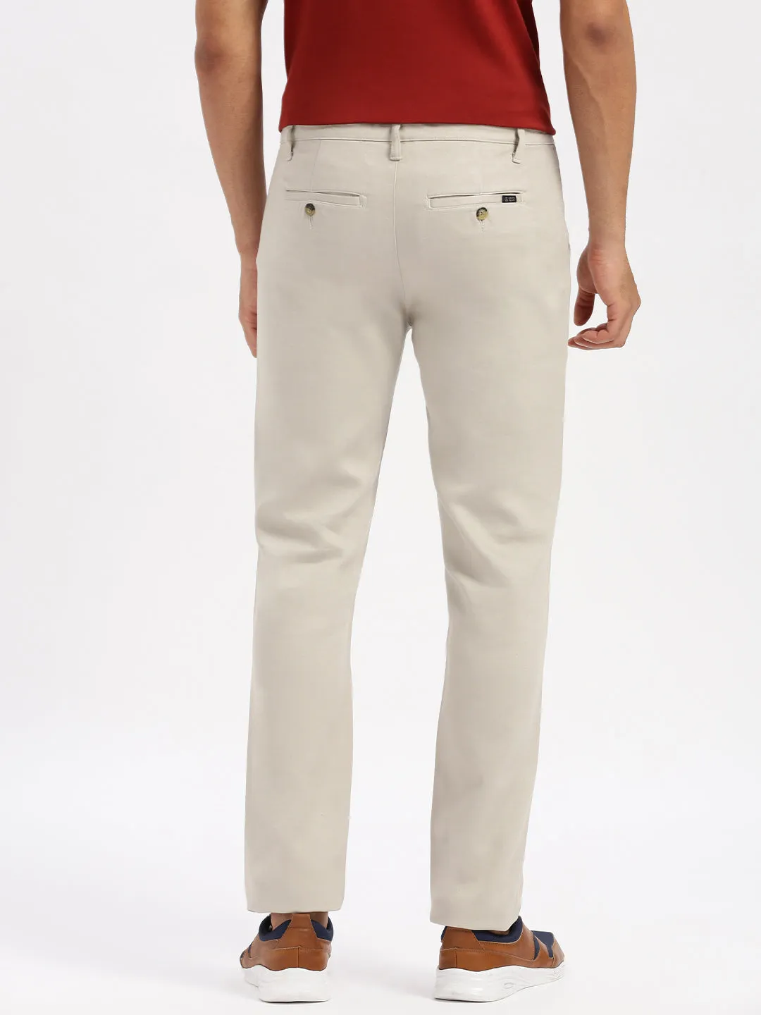 Slim Fit Mid Rise Twill Cotton Trousers