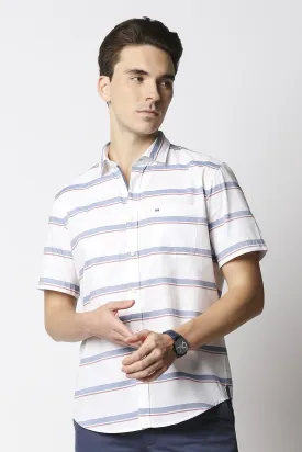 Slim Fit Oxford Horizontal Stripe Halfsleeves Shirt