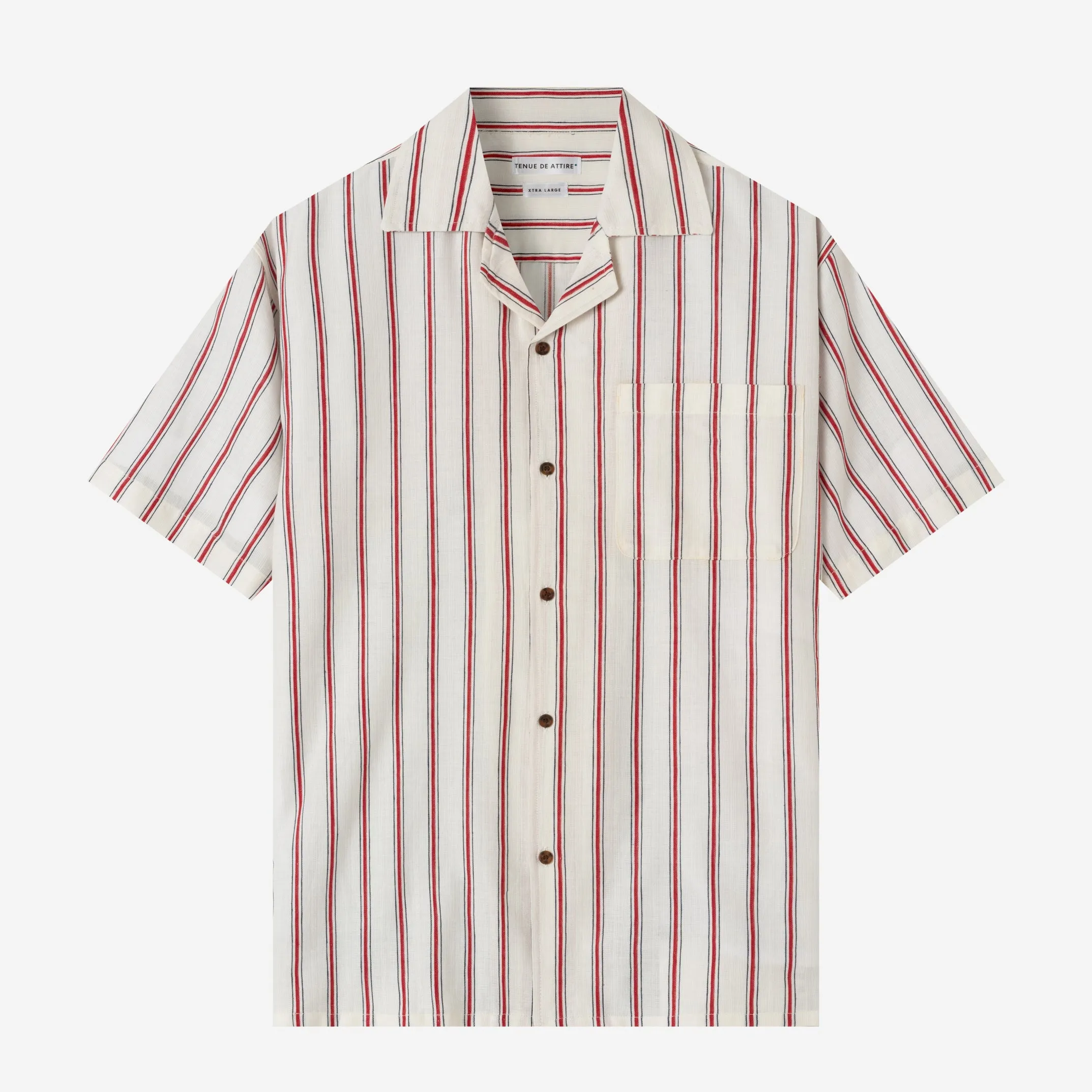 Sunny Vacation Short Sleeve Camp Collar Striped Shirt - Red White