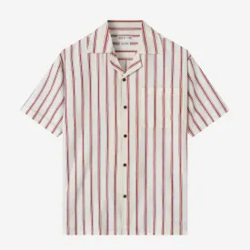 Sunny Vacation Short Sleeve Camp Collar Striped Shirt - Red White
