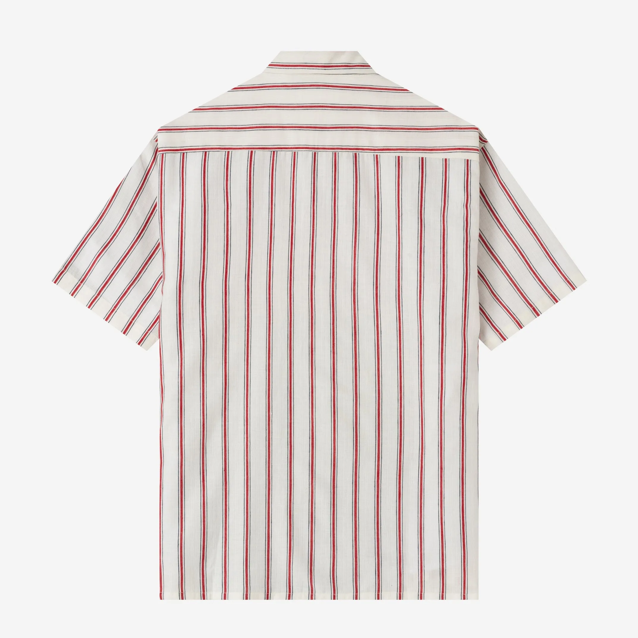 Sunny Vacation Short Sleeve Camp Collar Striped Shirt - Red White