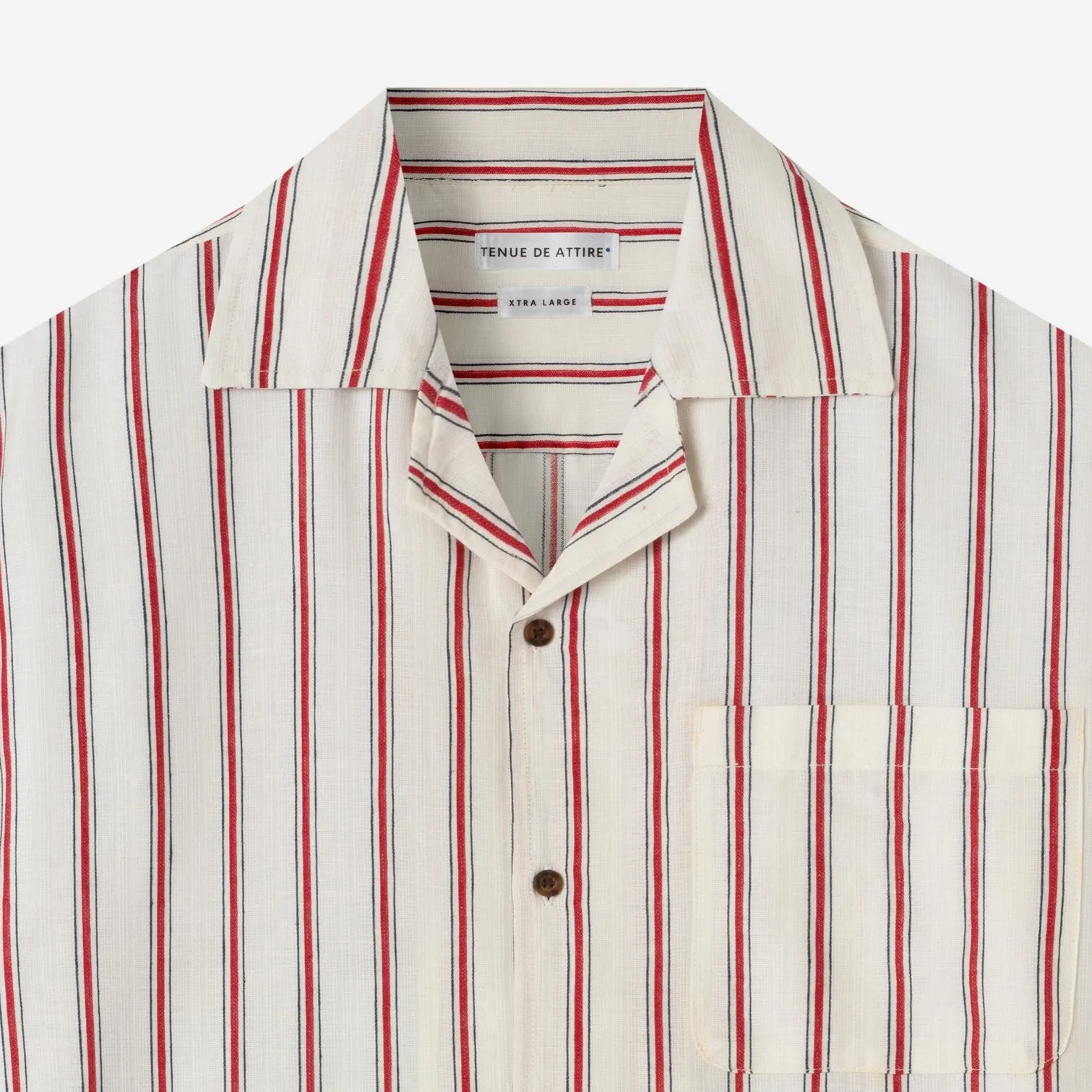 Sunny Vacation Short Sleeve Camp Collar Striped Shirt - Red White