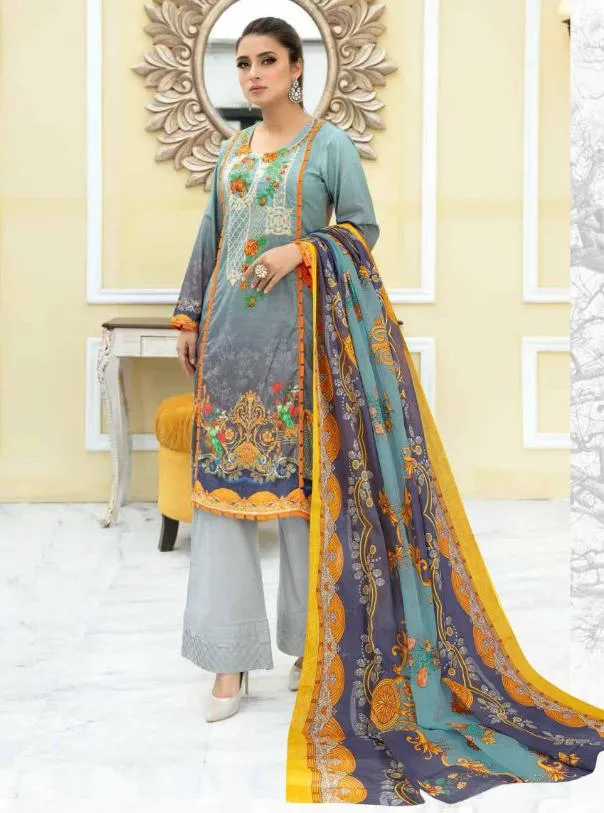 Unstitched Cotton Blue Salwar Suit Pakistani Dress Material