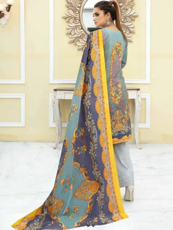 Unstitched Cotton Blue Salwar Suit Pakistani Dress Material