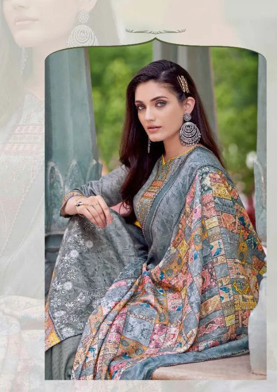 Unstitched Cotton Grey Pakistani Karachi Suits Dress Material with Dupatta
