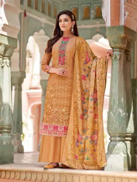 Unstitched Cotton Orange Pakistani Karachi Suits Dress Material with Dupatta