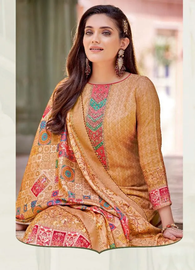 Unstitched Cotton Orange Pakistani Karachi Suits Dress Material with Dupatta