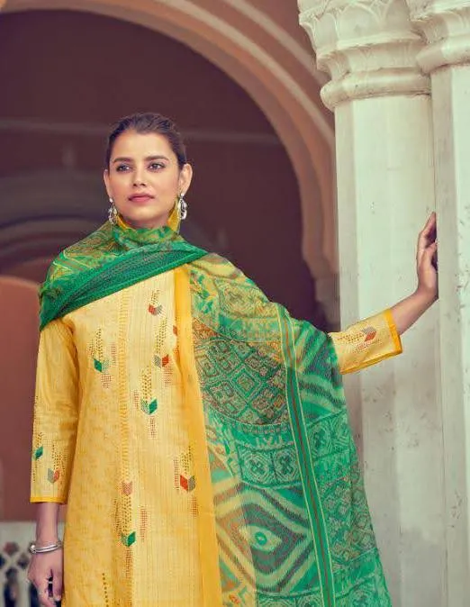 Unstitched Lawn Cotton Pakistani Suits Yellow Dress Material
