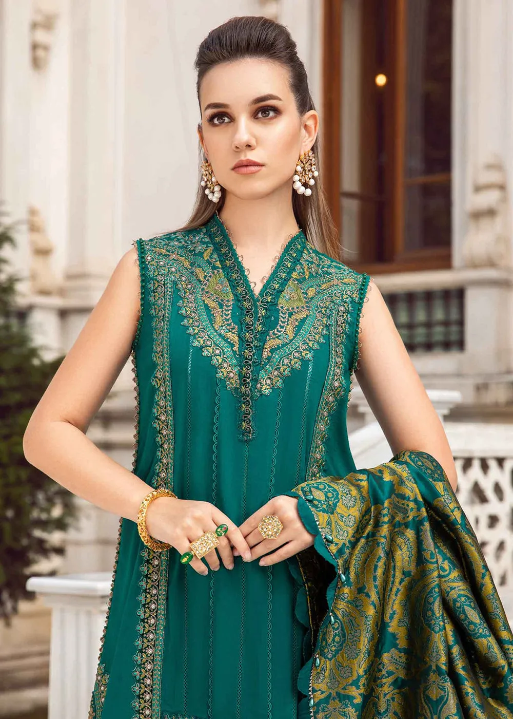 Unstitched Linen 23 by Maria B | Emerald Green DL-1107