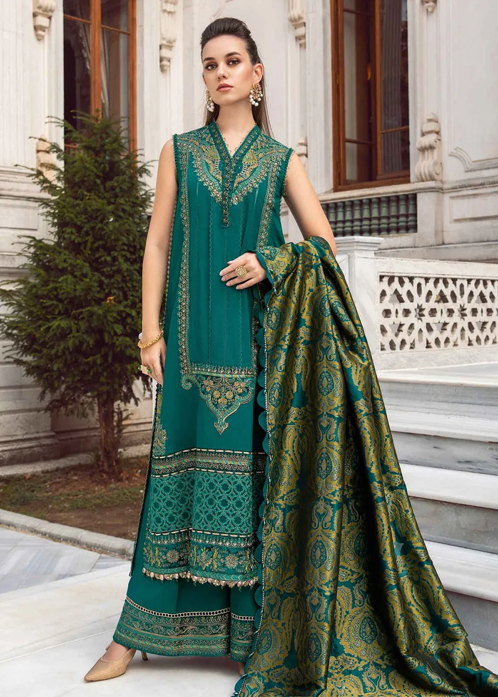 Unstitched Linen 23 by Maria B | Emerald Green DL-1107