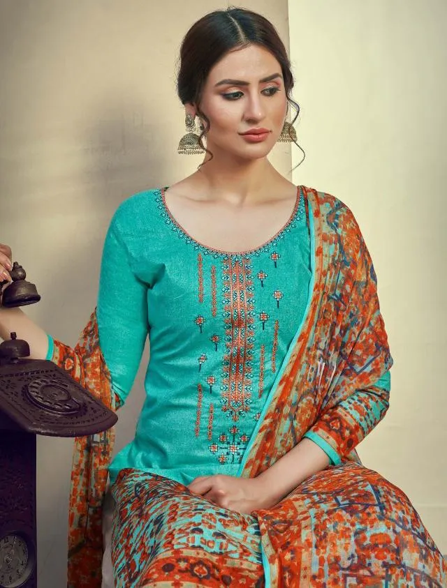 Unstitched Woman Cotton Embroidery Suits Dress Materials