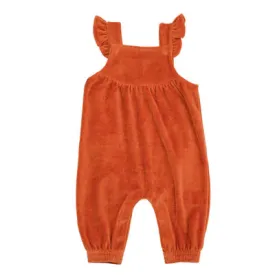 Velour Ruffle Jumpsuit Rust
