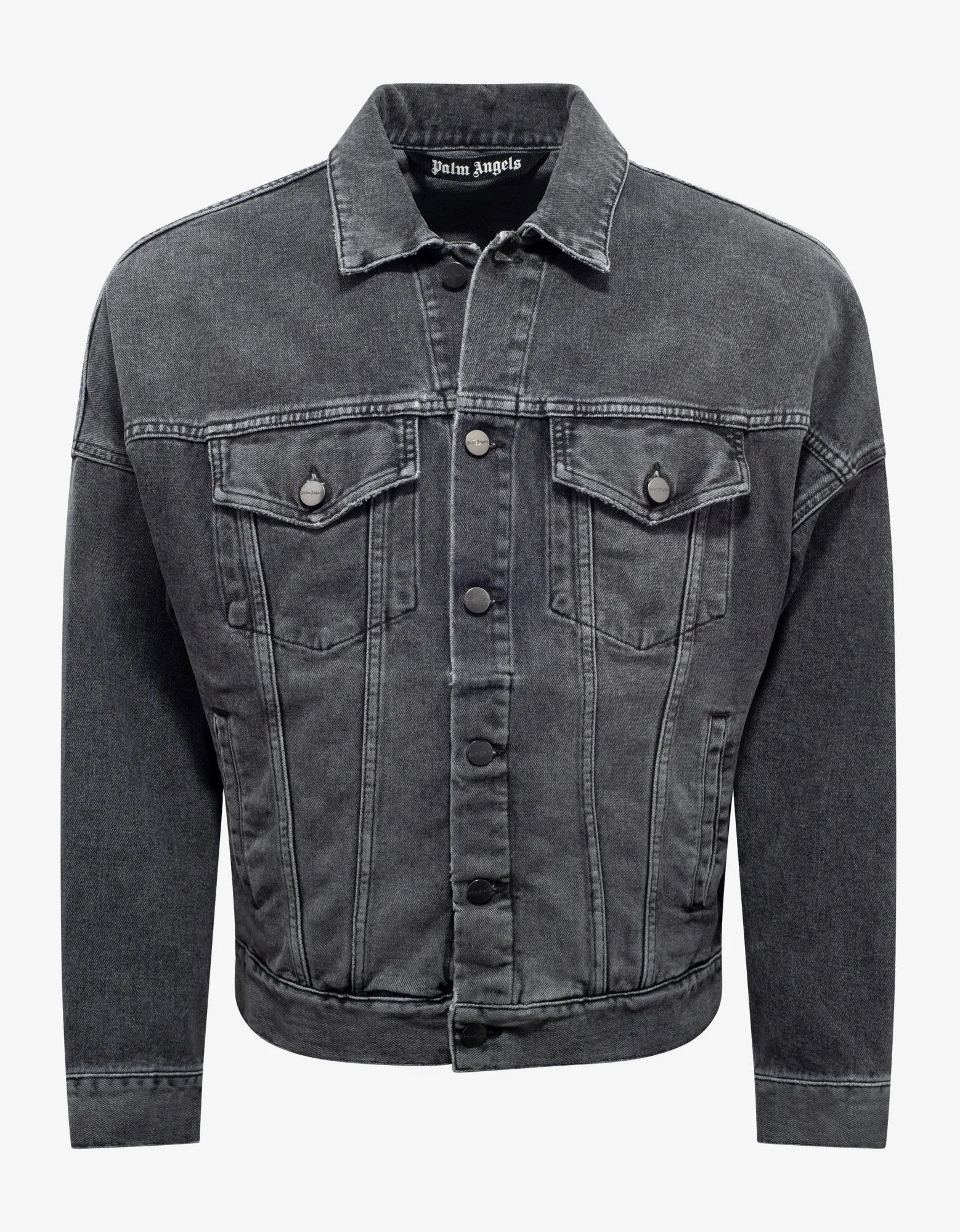 Wash Black Logo Print Oversized Denim Jacket