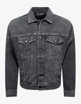 Wash Black Logo Print Oversized Denim Jacket